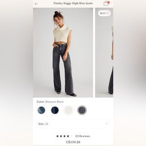 NEW Free People Tinsley Baggy High Rise Jeans in Blowout Black size 32.